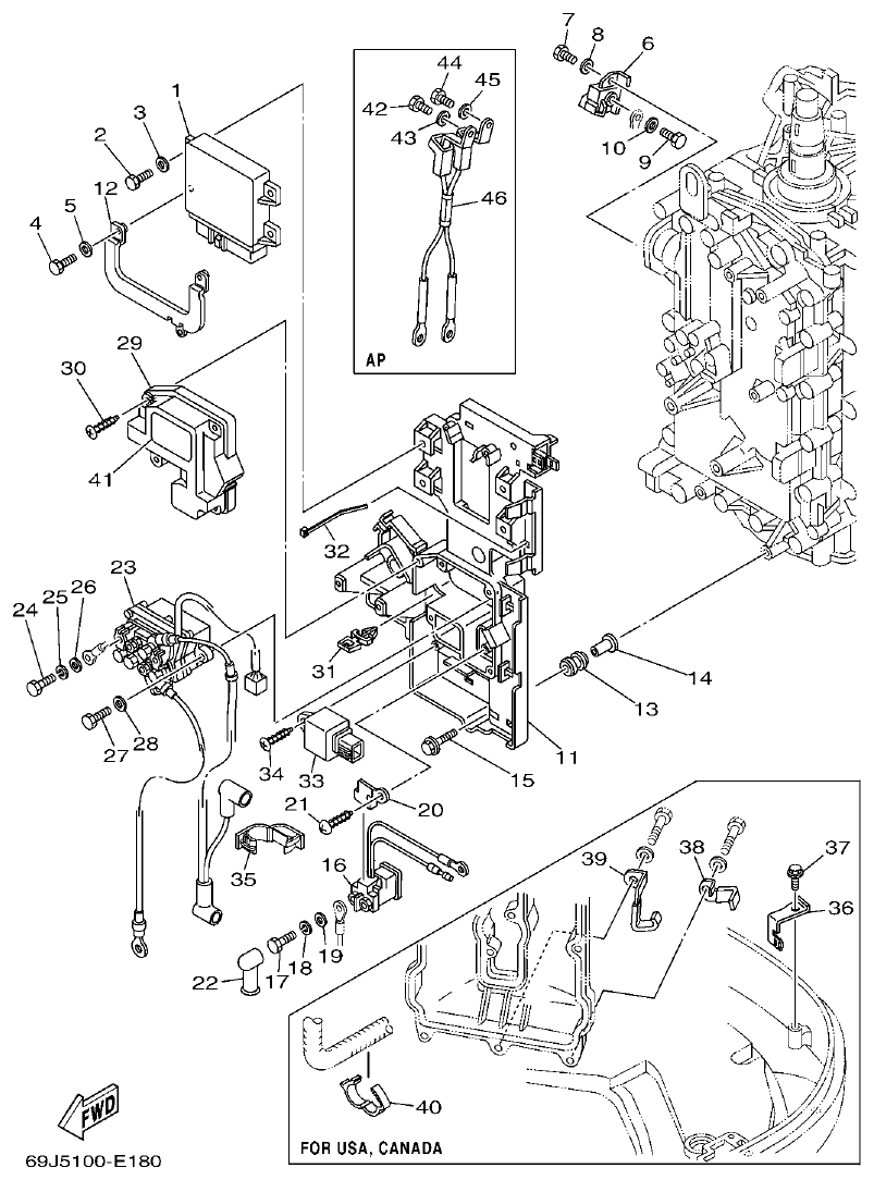 Yamaha F200A, F225A, FL200A, FL225A, F225TR, F200TR, LF225TR, LF200TR ELECTRICAL 2 parts diagram
